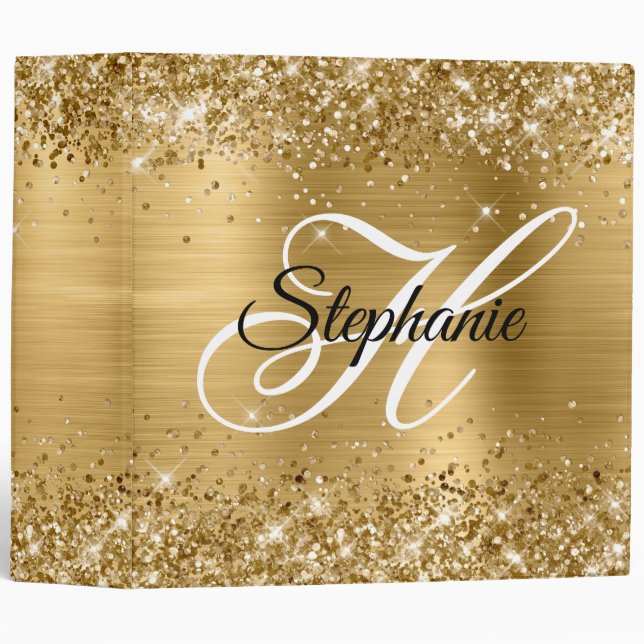 Glittery Gold Foil Fancy Monogram Binder (Front/Spine)