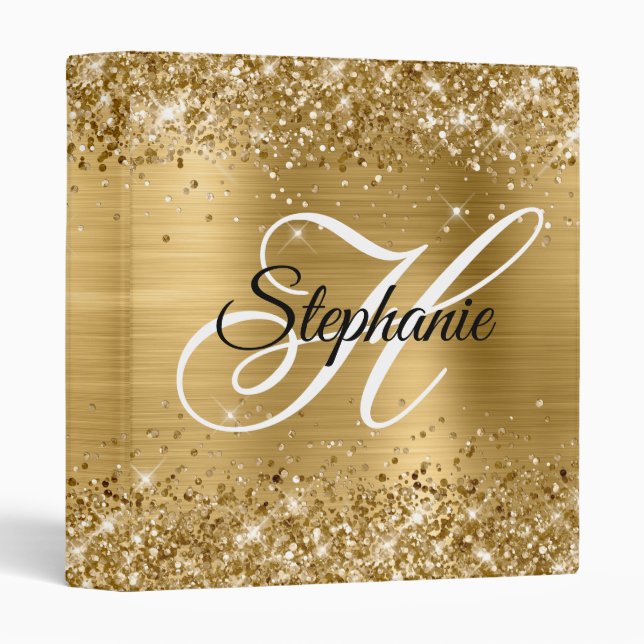 Glittery Gold Foil Fancy Monogram Binder (Front/Spine)