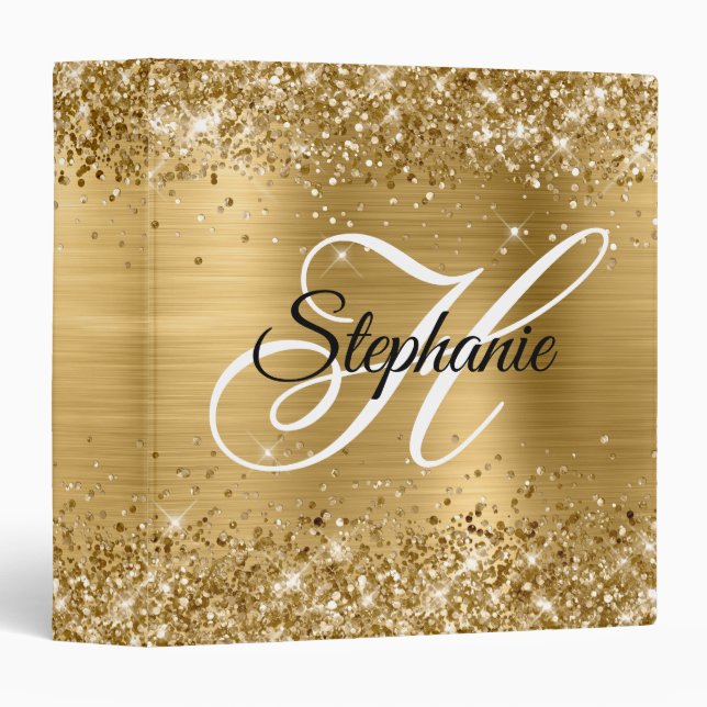 Glittery Gold Foil Fancy Monogram Binder (Front/Spine)