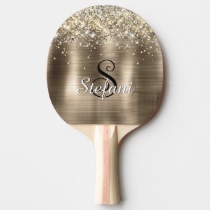 Glittery Gold Foil Faux Glitter Monogram Ping Pong Paddle