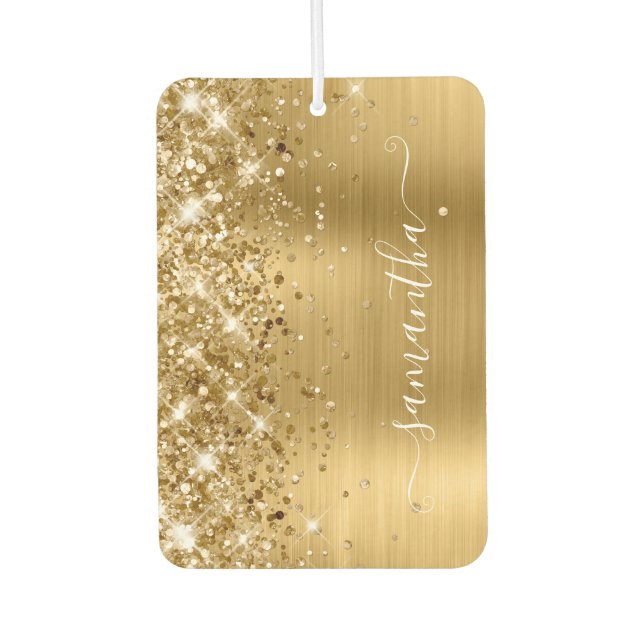 Glittery Gold Foil Girly Signature Photo Air Freshener (Front)