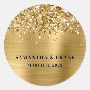 Glittery Gold Foil Glam Wedding Classic Round Sticker