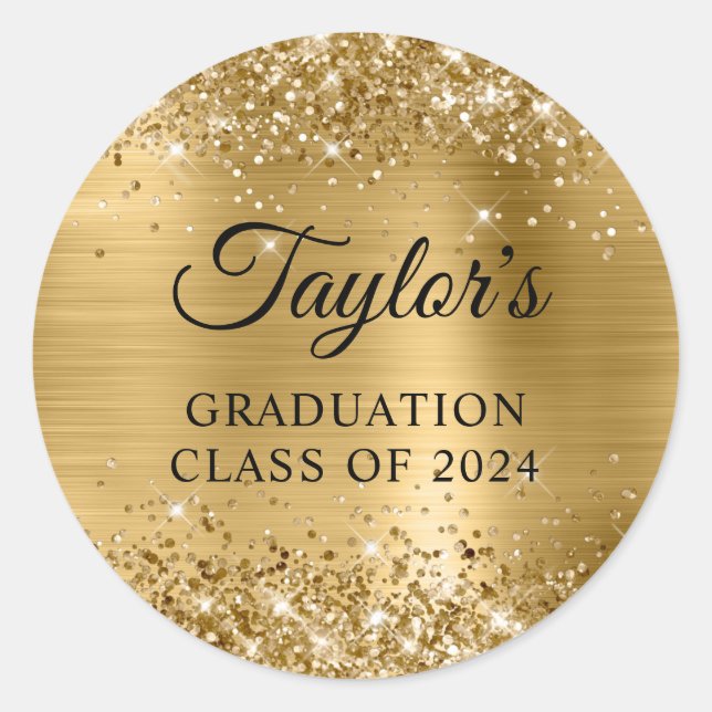 Glittery Gold Foil Graduation Classic Round Sticker (Front)
