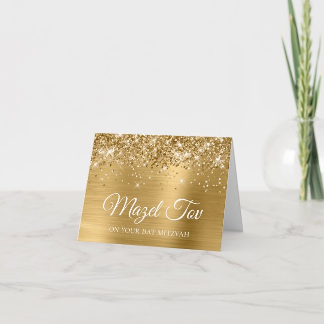 Glittery Gold Foil Mazel Tov on your Bat Mitzvah Card (Front)
