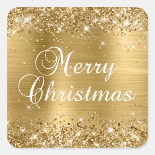 Glittery Gold Foil Merry Christmas Square Sticker