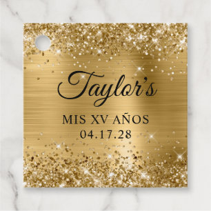 Glittery Gold Foil Mis XV Anos Birthday Favour Tags