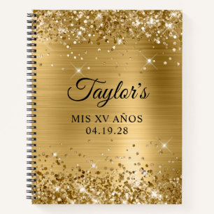 Glittery Gold Foil Mis XV Anos Guest Notebook