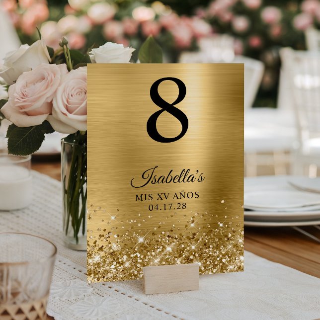 Glittery Gold Foil Mis XV Anos Table Number (Glittery Gold Foil Mis XV Anos Table Number)