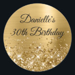 Glittery Gold Foil Modern 30th Birthday Classic Round Sticker<br><div class="desc">Create your own fancy monogram stylish milestone birthday celebration envelope seals for her. The background features a golden yellow ombre brushed metal style foil digital art graphic. Along the bottom is a band of gold faux glitter girly glam. Customize the font colour, size or style. The luxury sparkles, glitter and...</div>