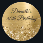 Glittery Gold Foil Modern 40th Birthday Classic Round Sticker<br><div class="desc">Create your own fancy monogram stylish milestone birthday celebration envelope seals for her. The background features a golden yellow ombre brushed metal style foil digital art graphic. Along the bottom is a band of gold faux glitter girly glam. Customize the font colour, size or style. The luxury sparkles, glitter and...</div>