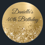 Glittery Gold Foil Modern 40th Birthday Classic Round Sticker<br><div class="desc">Create your own fancy monogram stylish milestone birthday celebration envelope seals for her. The background features a golden yellow ombre brushed metal style foil digital art graphic. Along the bottom is a band of gold faux glitter girly glam. Customize the font colour, size or style. The luxury sparkles, glitter and...</div>