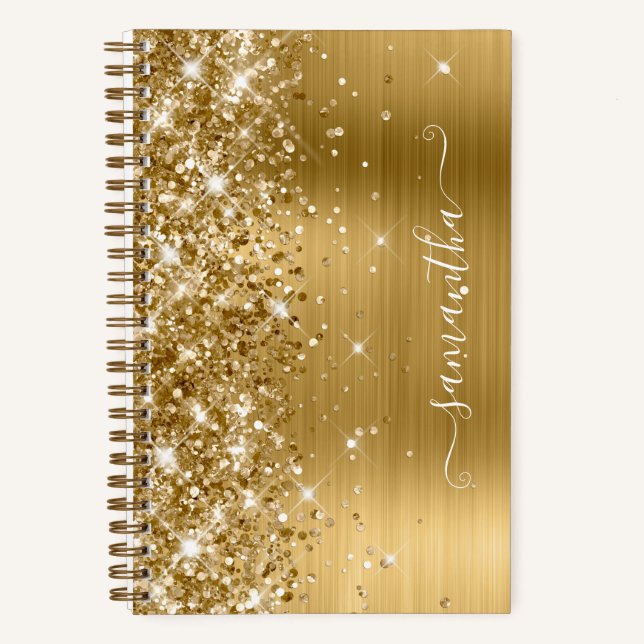 Glittery Gold Foil Modern Girly Signature Notebook (Front)