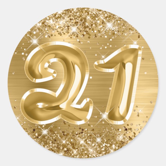 Glittery Gold Foil Number 21 Birthday Classic Round Sticker (Front)