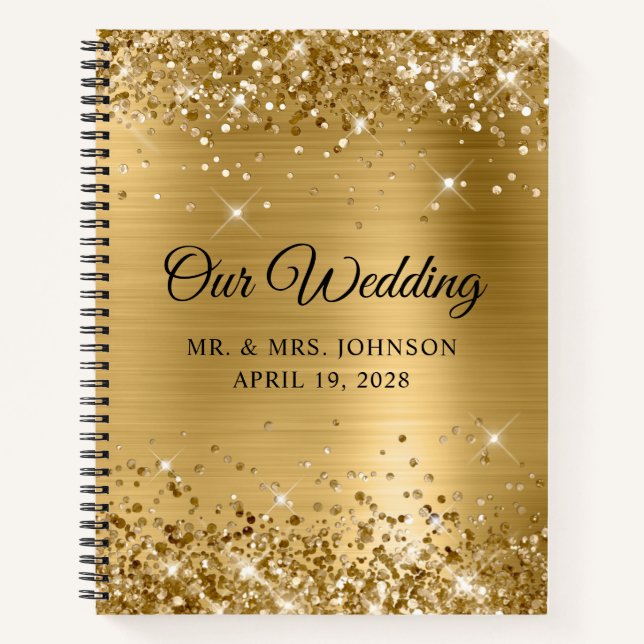 Glittery Gold Foil Our Wedding Guest Notebook (Front)