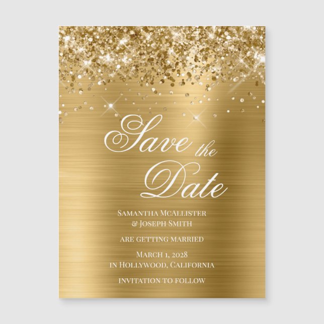 Glittery Gold Foil Save the Date (Front)