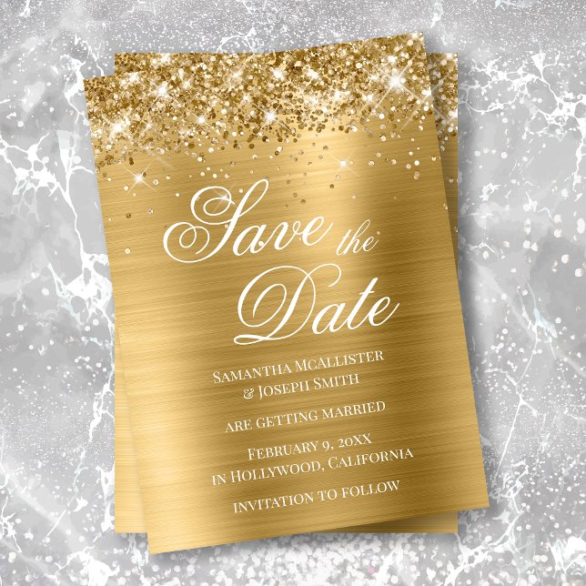 Glittery Gold Foil Save the Date Invitation (Creator Uploaded)