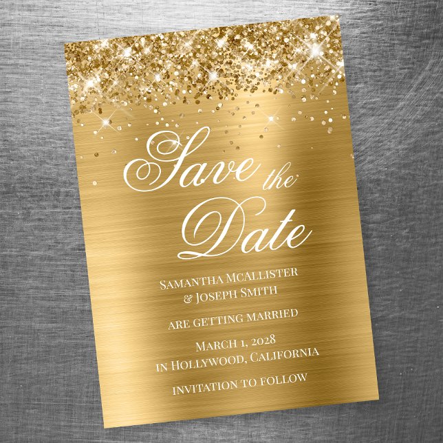 Glittery Gold Foil Save the Date Magnetic Invitation (Creator Uploaded)