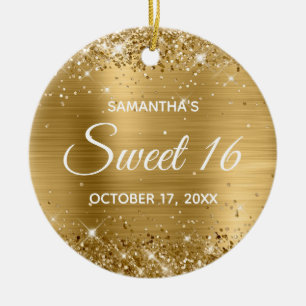 Glittery Gold Foil Sweet 16 Birthday Ceramic Ornament