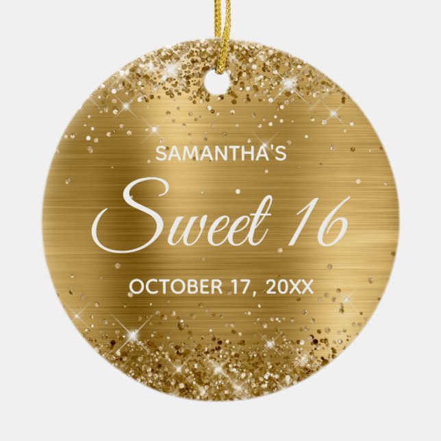 Glittery Gold Foil Sweet 16 Birthday Ceramic Ornament (Front)