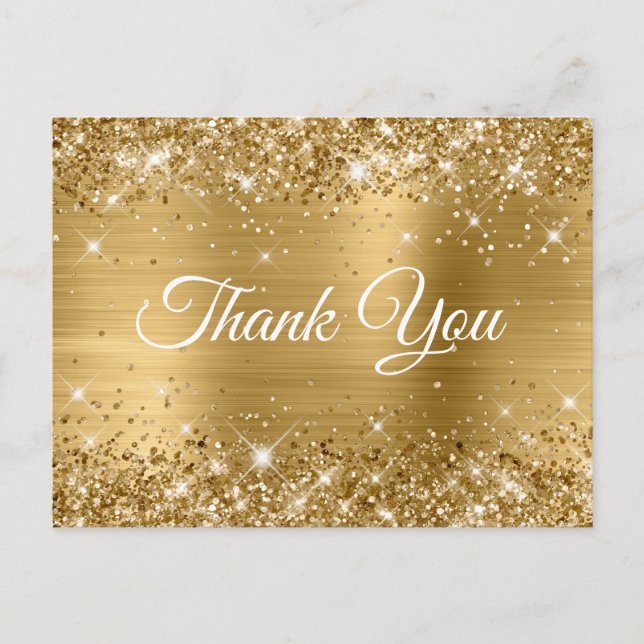 Glittery Gold Foil Sweet 16 Thank You Postcard (Front)