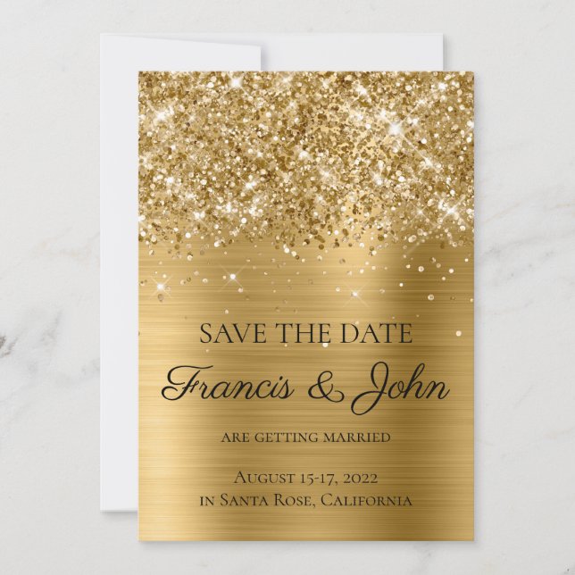 Glittery Gold Foil Wedding Save The Date (Front)