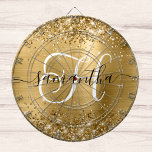 Glittery Gold Glam Monogram Dartboard<br><div class="desc">Create your own girly personalized monogram dart board for her. Customize the black and white decorative monogram with elegant signature style calligraphy design. The monogram script style is so decorative that it will need to be centred for some letters. This signature style modern font has lovely swashes. The glam background...</div>