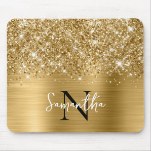 Glittery Gold Glam Monogrammed Mouse Pad