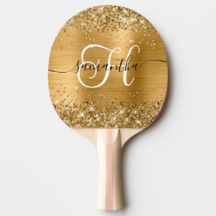 Glittery Gold Glam Monogrammed Ping Pong Paddle