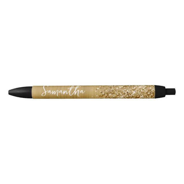 Glittery Gold Glam Name Black Ink Pen (Front)