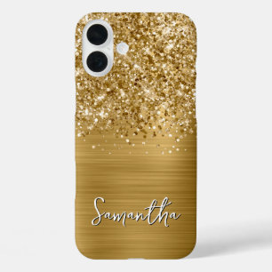 Glittery Gold Glam Name iPhone 16 Plus Case