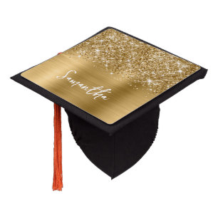 Glittery Gold Glam Name Graduation Cap Topper