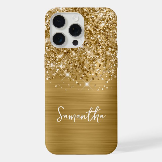 Glittery Gold Glam Name iPhone Case (Back)