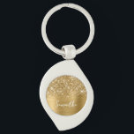 Glittery Gold Glam Name Keychain<br><div class="desc">Customize the modern handwritten style script to create your own decorative keychain.
Add a monogram initial to create a first name initial combination.
Girly faux gold glitter and brushed metal foil digital art will print like a photo..
Replace the placeholder photo of a young girl with your daughter.</div>