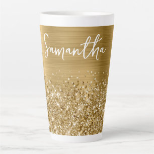 Glittery Gold Glam Name Latte Mug