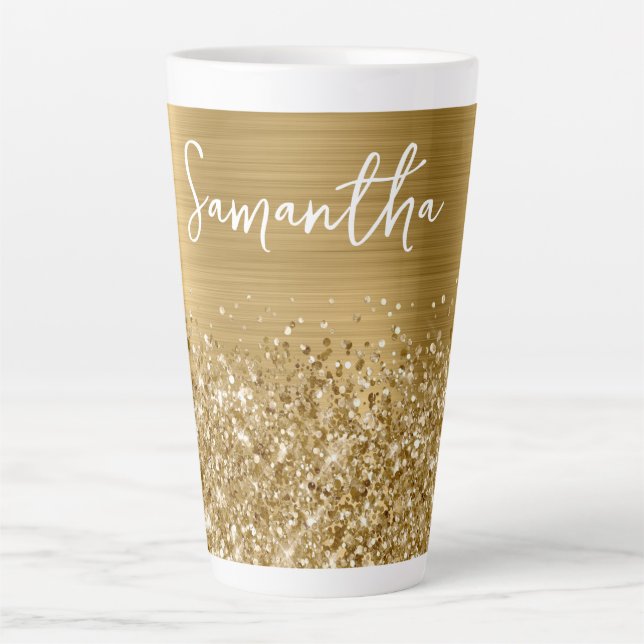 Glittery Gold Glam Name Latte Mug (Front)