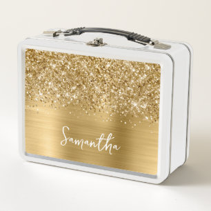 Glittery Gold Glam Name Metal Lunch Box
