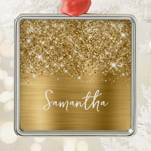 Glittery Gold Glam Name Metal Ornament