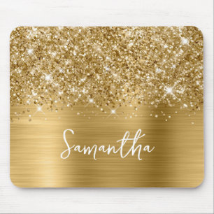 Glittery Gold Glam Name Mouse Pad