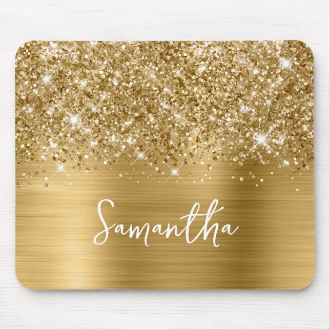 Glittery Gold Glam Name Mouse Pad (Front)