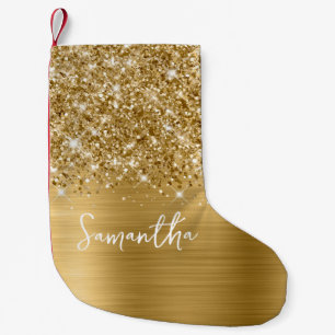 Glittery Gold Glam Name Small Christmas Stocking