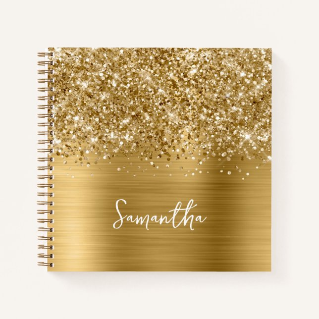 Glittery Gold Glam Script Name Notebook (Front)