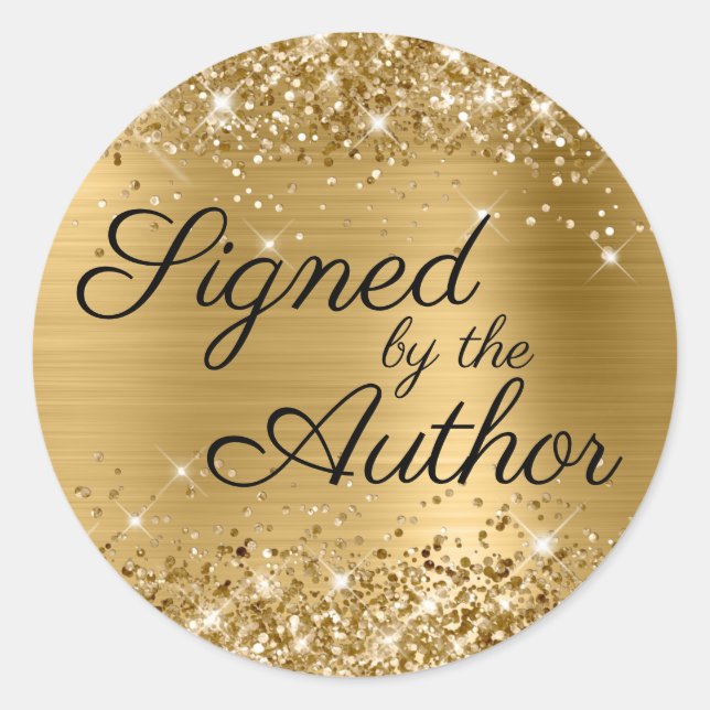 Glittery Gold Glam Signed by the Author Classic Round Sticker (Front)