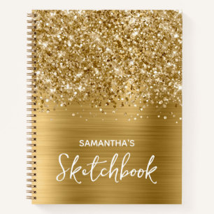 Glittery Gold Glam Sketchbook with Name Notebook