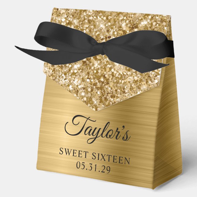 Glittery Gold Glam Sweet Sixteen Favor Box (Front)
