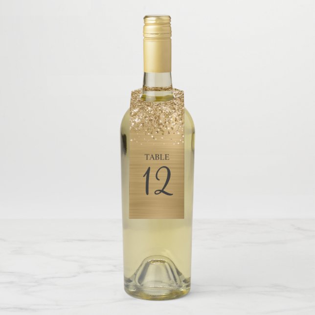 Glittery Gold Glam Table Number Bottle Tag (On Bottle)