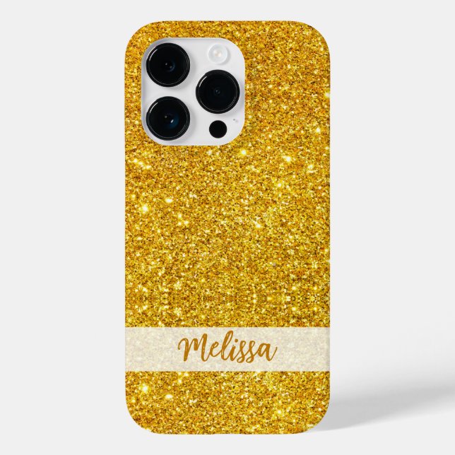 Glittery Gold Glitter Custom Name Personalized Case-Mate iPhone Case (Back)