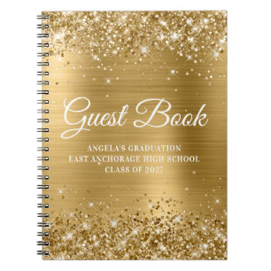 Glittery Gold High School Graduation Guest Notebook