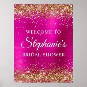 Glittery Gold Hot Pink Foil Bridal Shower Welcome Poster