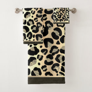Glittery Gold Leopard Safari Print Bath Towel Set