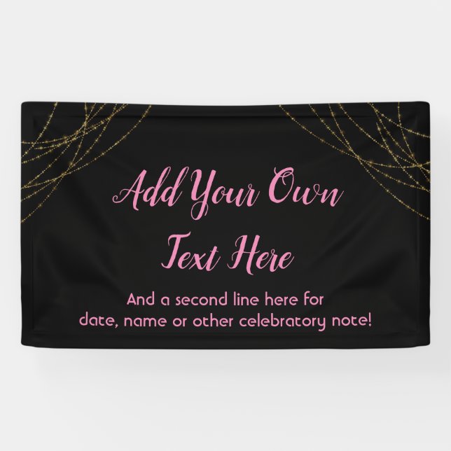 Glittery Gold Light Strings Add Your Own Text Banner (Horizontal)